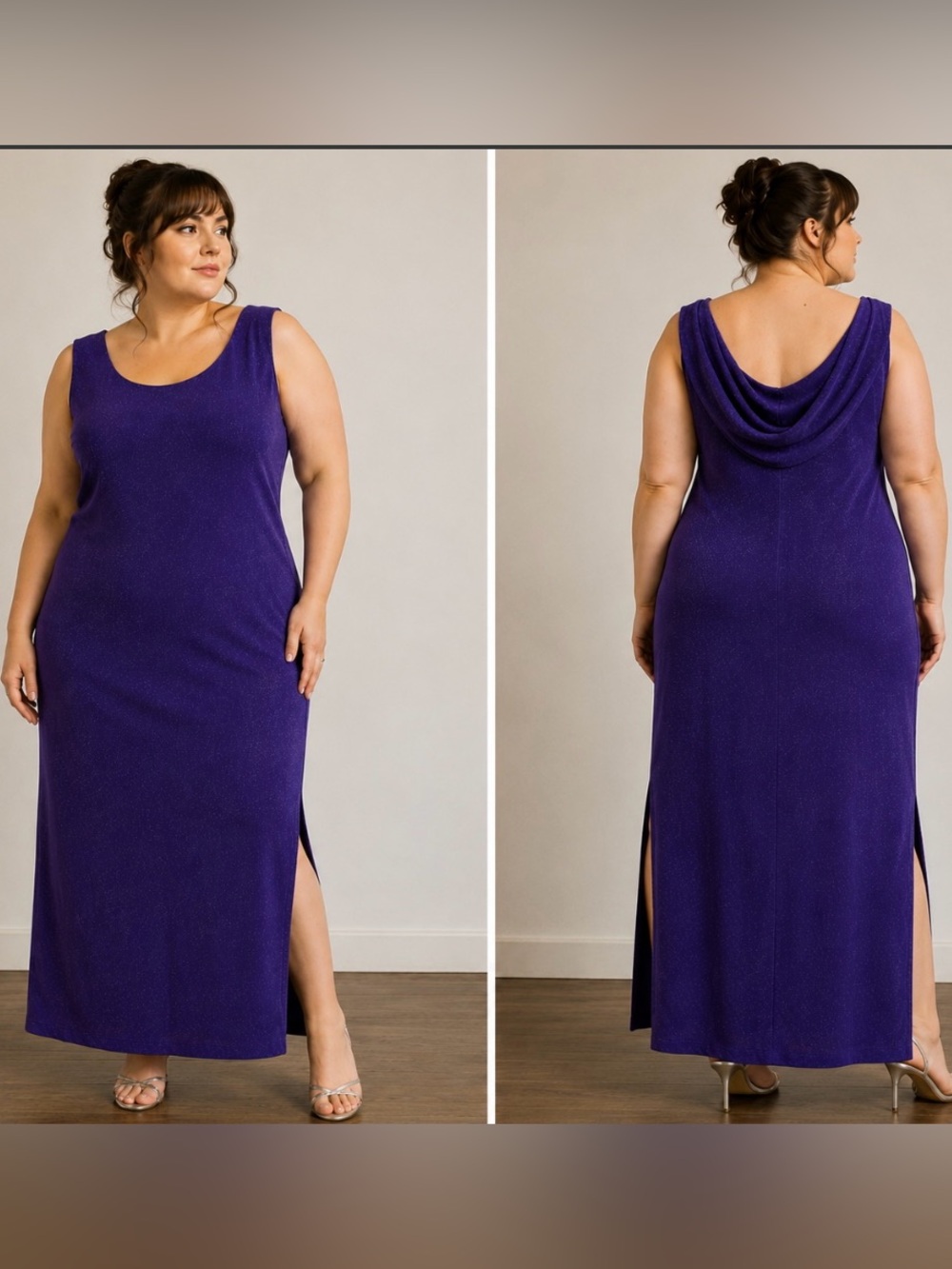 Jessica McClintock Gunne Sax Purple Sparkle Cowl Maxi Formal Dress 22 Vintage